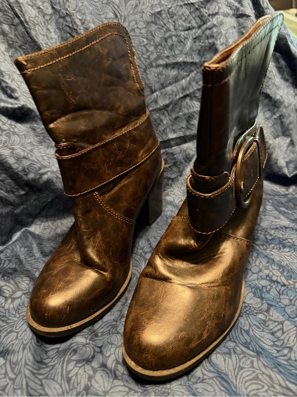 Maurices Dark Brown Mid-Calf Heeled Boots with Buckle Strap